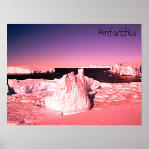 Heldere roze zonsondergang in Antarctica foto glet Poster