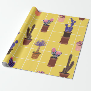Heldere, schattige Cactus in veel potten op de zom Cadeaupapier