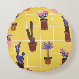 Heldere, schattige Cactus in veel potten op de zom Rond Kussen