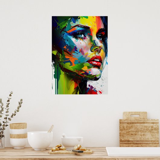 Heldere schoonheid Modern geschilderd stijlvol vro Poster (Keuken)