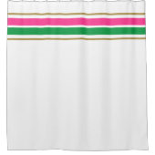 Heldere Slim Roze Groene Top Racing Stripes op Wit Douchegordijn (Voorkant)