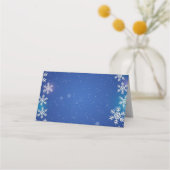 Heldere Sneeuwvlokken Blauw Witte Winter Gevouwen Plaatskaartje (Achterkant)