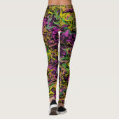 Heldere stalen van roze groen en geel op zwart leggings (Achterkant)