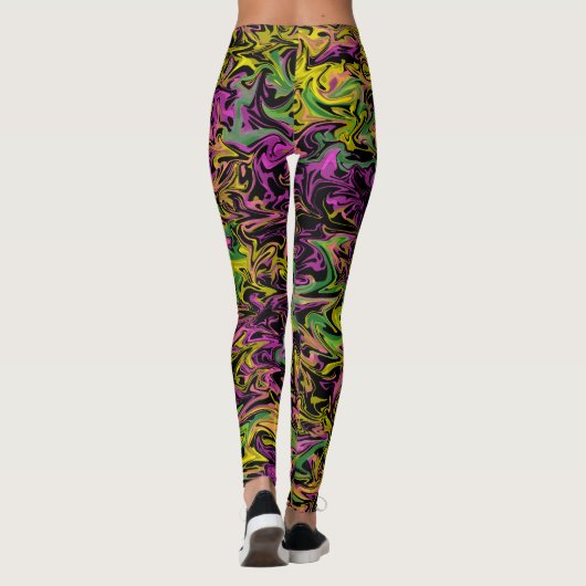 Heldere stalen van roze groen en geel op zwart leggings (Achterkant)