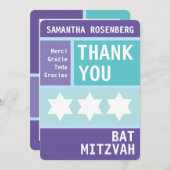 Heldere ster van David Bat Mitswa Dank u Bedankkaart (Voorkant / Achterkant)