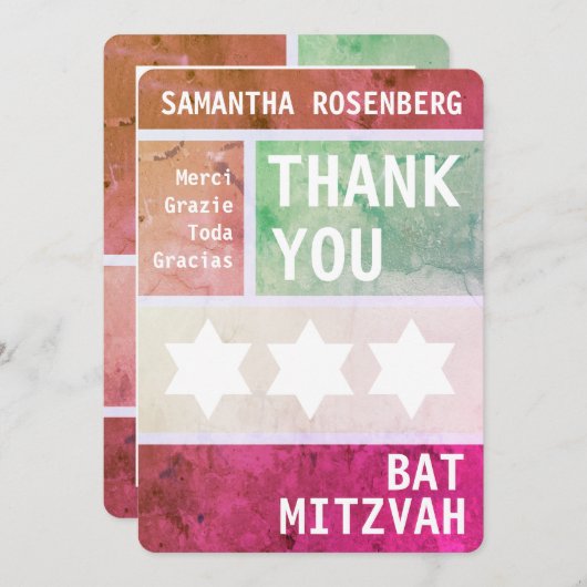 Heldere ster van David Bat Mitswa Dank u Bedankkaart (Voorkant / Achterkant)