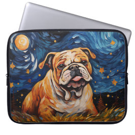HELDERE STERREN NACHT MET BULLDOG HOND LAPTOP SLEEVE