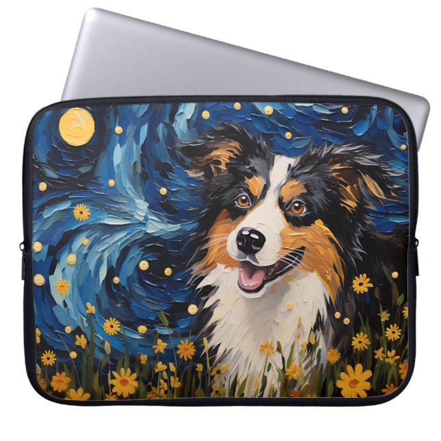 HELDERE STERRENNACHT MET AUSTRALISCHE HERDERSHOND LAPTOP SLEEVE (Voorkant)