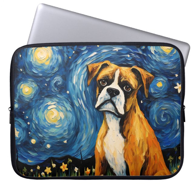 HELDERE STERRENNACHT MET BOKSHOND LAPTOP SLEEVE (Voorkant)