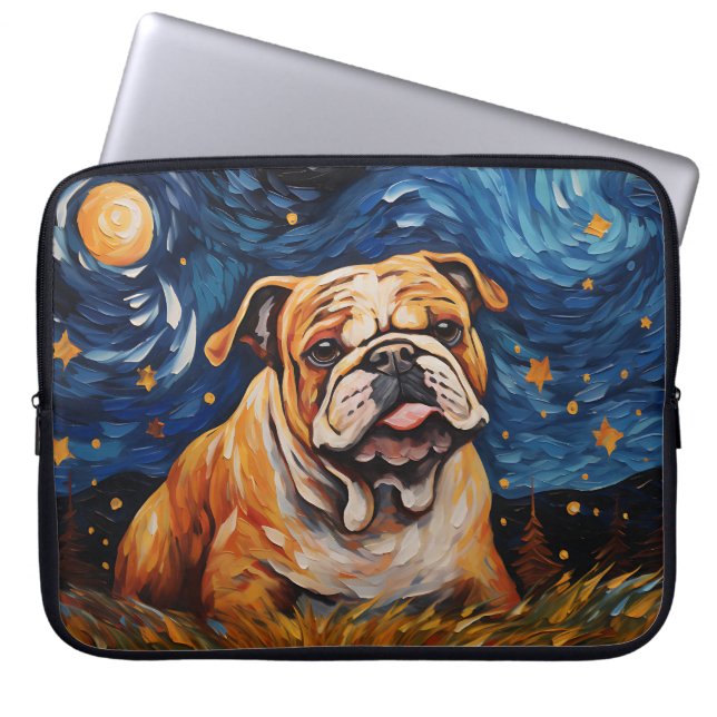 HELDERE STERRENNACHT MET BULLDOG LAPTOP SLEEVE (Voorkant)