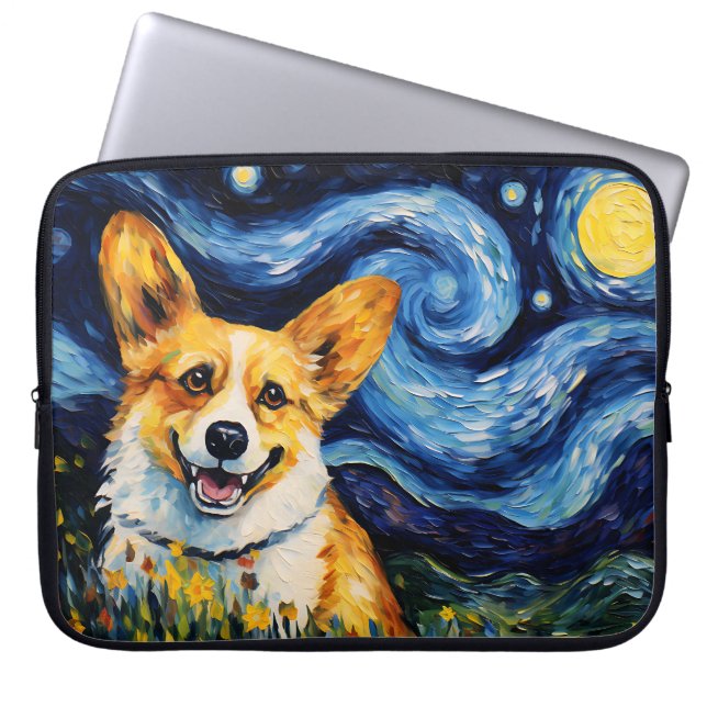 HELDERE STERRENNACHT MET CORGI DOG LAPTOP SLEEVE (Voorkant)