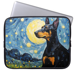 HELDERE STERRENNACHT MET DOBERMAN PINSCHER DOG LAPTOP SLEEVE
