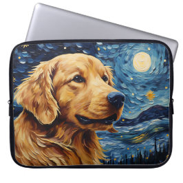 HELDERE STERRENNACHT MET GOLDEN RETRIEVER DOG LAPTOP SLEEVE