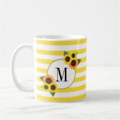 Heldere strepen Gele Zonnebloemen Bloemen Monogram Koffiemok (Links)