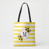 Heldere strepen Gele Zonnebloemen Bloemen Monogram Tote Bag (Voorkant)