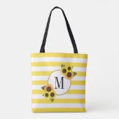 Heldere strepen Gele Zonnebloemen Bloemen Monogram Tote Bag (Achterkant)