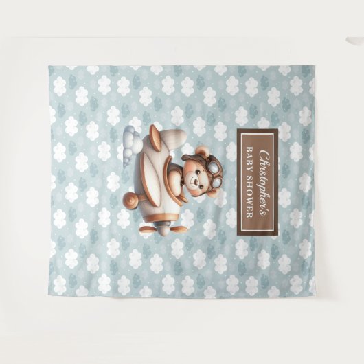 Heldere teddybeer piloot baby shower foto teken wandkleed (Voorkant (horizontaal))