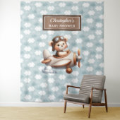 Heldere teddybeer piloot baby shower foto teken wandkleed (In situ)