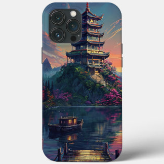 Heldere telefoonhoes met serene pagode en Natuur d Case-Mate iPhone Case