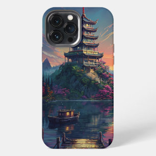 Heldere telefoonhoes met serene pagode en Natuur d iPhone 13 Pro Max Hoesje