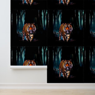 Heldere Tijger Donkere Bos Behang