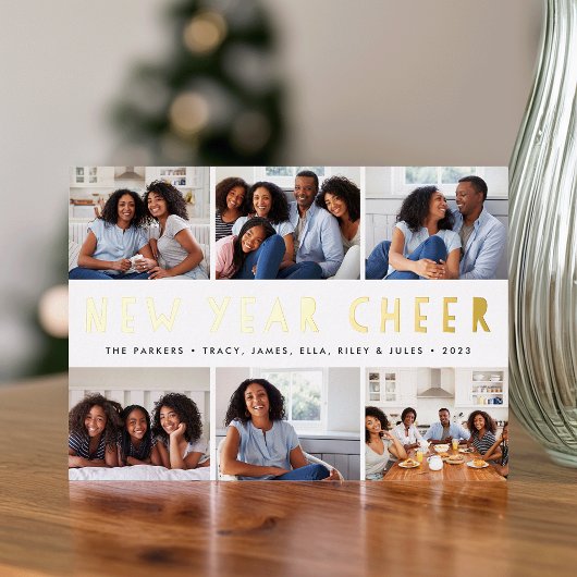 Heldere tinten | Nieuwjaarsfotocollage Folie Feestdagenkaart