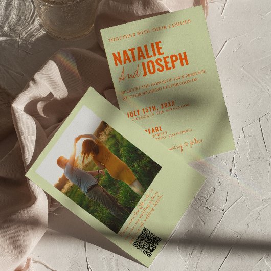 Heldere Traditionele Kleurrijke Foto QR Code Huwel Kaart