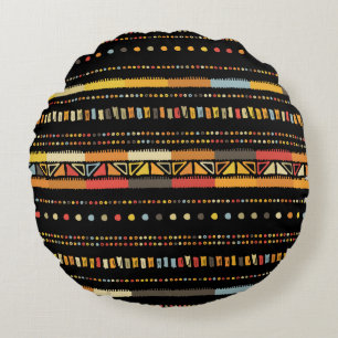 Heldere Tribal Stripes Handgemaakt Patroon Rond Kussen