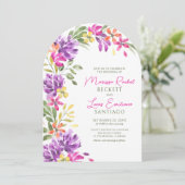 Heldere Tropische Bloemboog bruiloft Kaart (Staand voorkant)