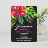 Heldere tropische bloemen hibiscus bladeren quince kaart (Staand voorkant)