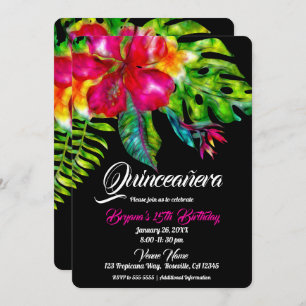 Heldere tropische bloemen hibiscus bladeren quince kaart