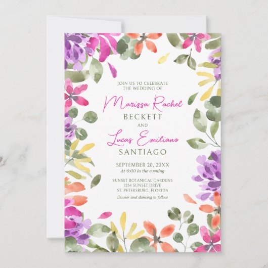 Heldere tropische bloemenbruiloft kaart (Voorkant)