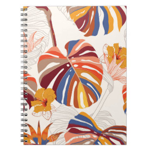 Heldere tropische bloemenhand getrokken notitieboek