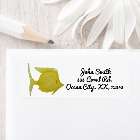 Heldere tropische gele vis etiket (Insitu)