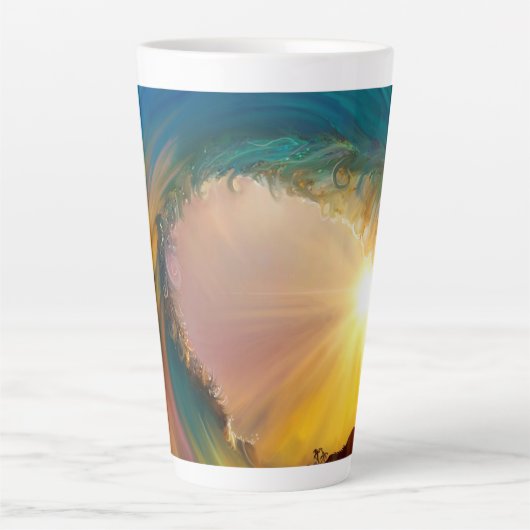 Heldere tropische golfbrekers bij zonsondergang latte mok (Voorkant)