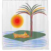 Heldere tropische palmboom, zon en golven douchegordijn (Voorkant)