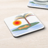 Heldere tropische palmboom, zon en golven drankjes onderzetter (Linkerzijde)