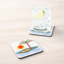 Heldere tropische palmboom, zon en golven drankjes onderzetter