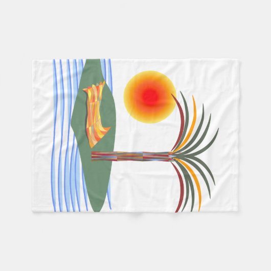 Heldere tropische palmboom, zon en golven fleece deken (Voorkant (Horizontaal))