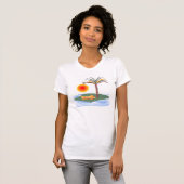 Heldere tropische palmboom, zon en golven t-shirt (Voorkant volledig)