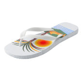 Heldere tropische palmboom, zon en golven teenslippers (Schuin)