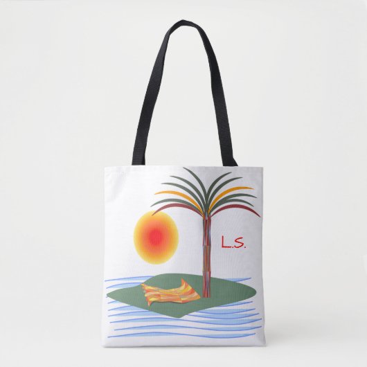 Heldere tropische palmboom, zon en golven tote bag (Voorkant)