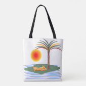 Heldere tropische palmboom, zon en golven tote bag (Achterkant)