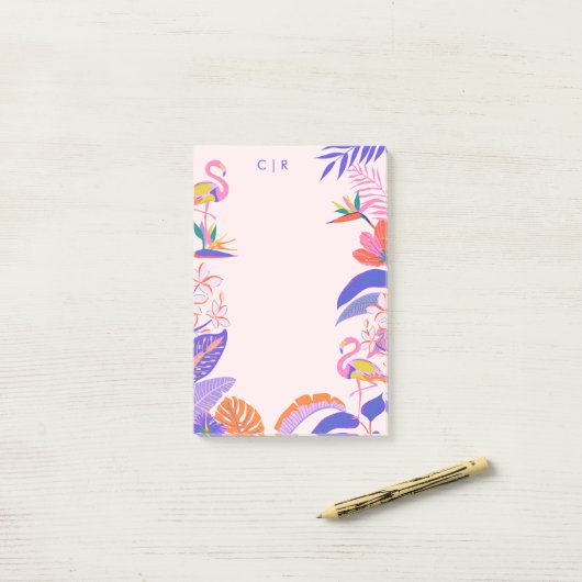 Heldere tropische palmen Flamingo Grote noten Post-it® Notes (Op bureau)