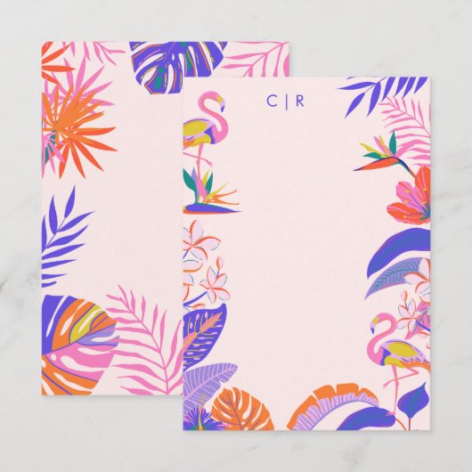 Heldere tropische palmen Flamingo Notitiekaartje (Voorkant / Achterkant)