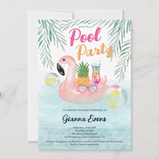 Heldere Tropische poolpartij roze flamingo Sweet 1 Kaart (Voorkant)