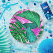 Heldere tropische roze en groene bladeren papieren bordje (Feest)