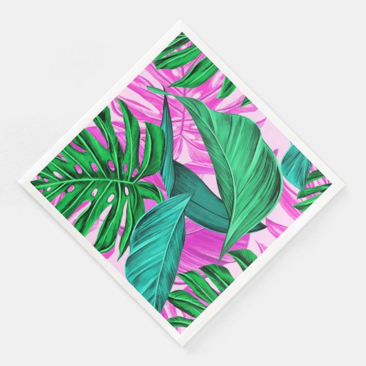 Heldere tropische roze en groene bladeren servet (Hoek)