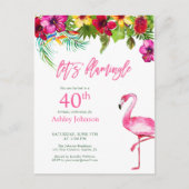 Heldere tropische roze laten Flamingo 40th Birthda Briefkaart (Voorkant)
