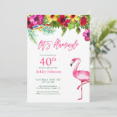 Heldere tropische roze laten Flamingo 40th Birthda Kaart (Staand voorkant)